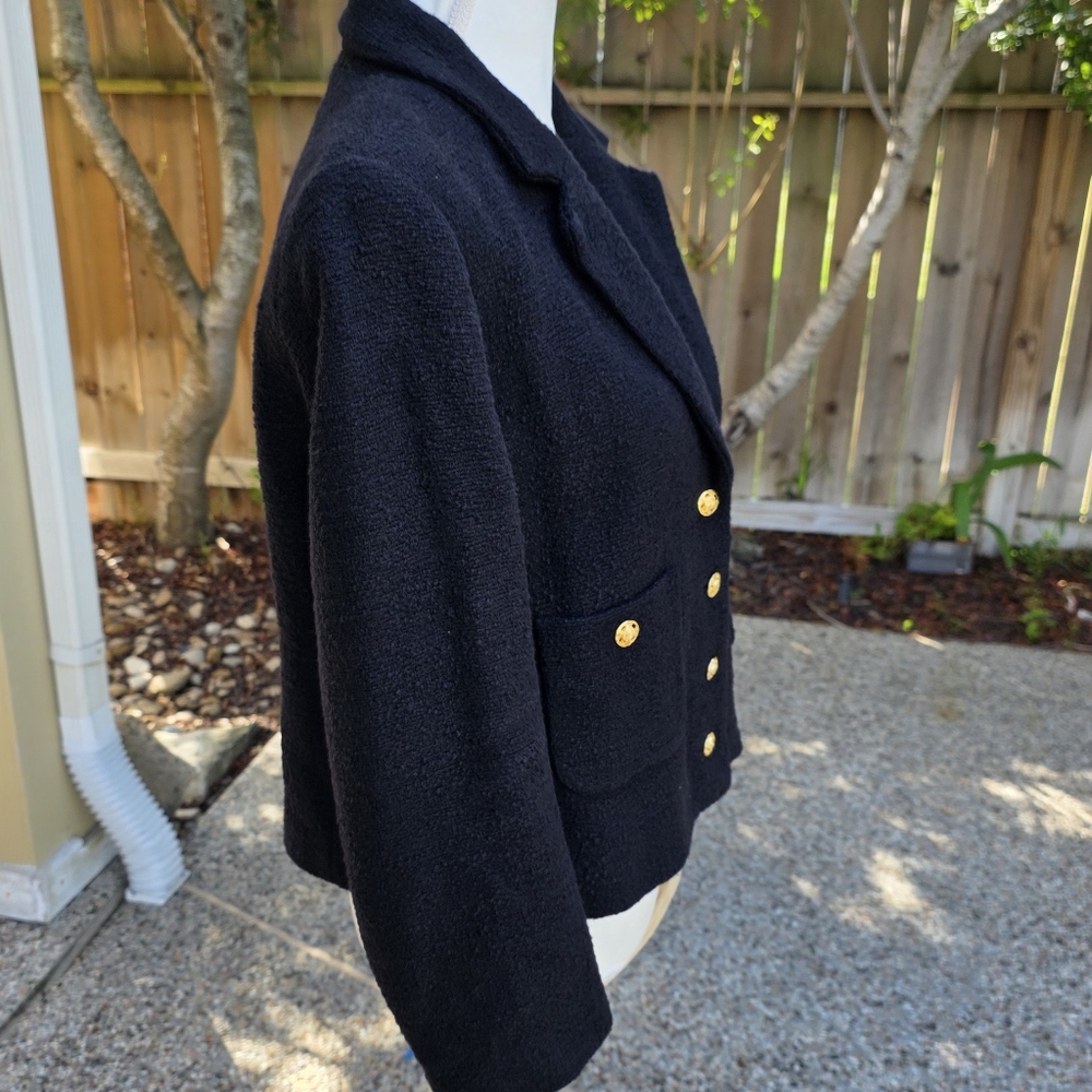 Nwot Zara Tweed Black Blazer Textured Patch Pocket Emblem Gold ButtonsCropped L - Picture 8 of 15